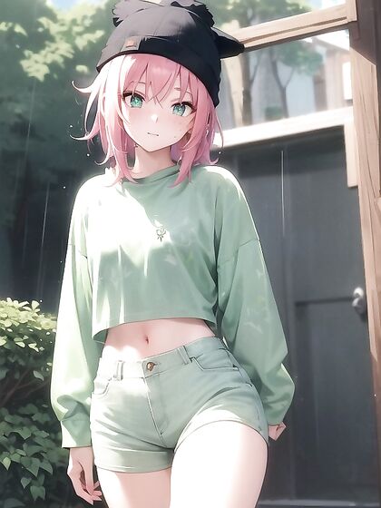 Freckled Beauty in Green Clothing Wears Oversized Hoodie for Steamy Hentai AI Image