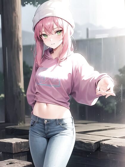 Freckled Babe in Oversized Hoodie and Green Outfit Nails hentai Fantasies