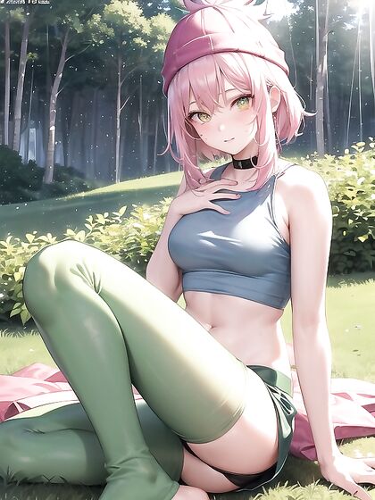 Freckled Girl 18+ in Extra Large Hoodie and Green Clothes Enjoys Steamy Hentai AI Image
