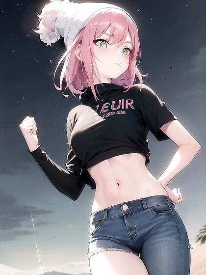 Freckled Cutie in Extra Large Hoodie and Green Outfit Seduces in Hentai AI Image