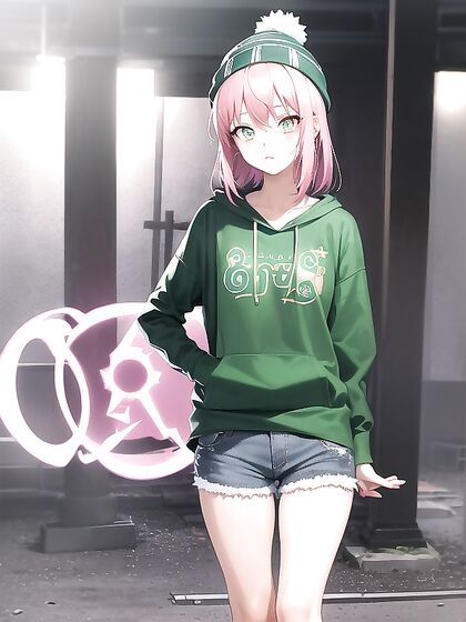Freckled Goddess in Extra Large Hoodie and Green Outfit Seduces in hentai IAPorn