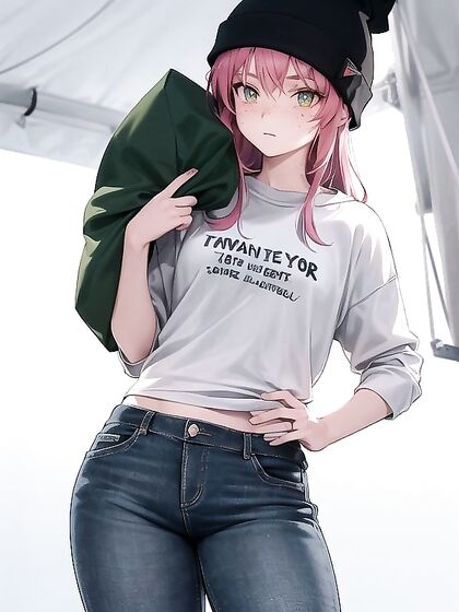 Freckled Babe in Extra Large Hoodie and Green Outfit Seduces in Hentai AI Image