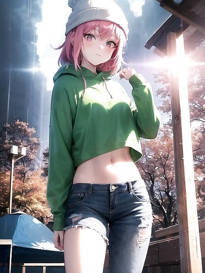 Freckled Beauty in Green Hoodie Seduces in steamy Hentai AI Image