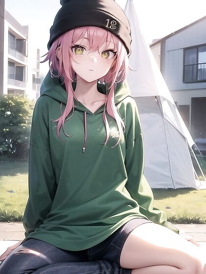 Freckled Girl 18+ in Green Clothing and Extra Large Hoodie Enjoying hentai Pleasures