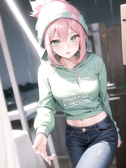 Freckled Beauty in Oversized Hoodie and Green Outfit Takes hentai Pleasure to New Heights