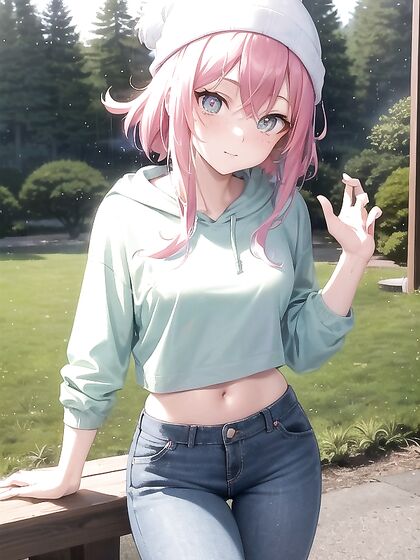 Freckled Girl 18+ in Green Clothing Wears Oversized Hoodie for Steamy Hentai AI Image
