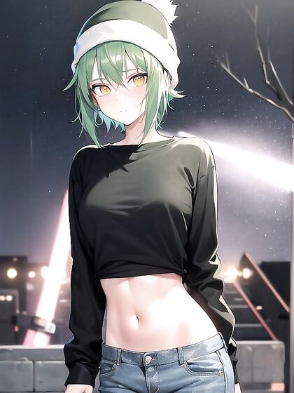 Freckled Beauty in Green Clothes Wears Oversized Hoodie for Horny Hentai AI Image