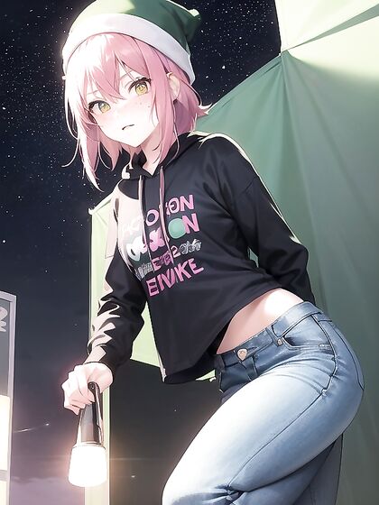 Freckled Beauty in Green Clothing and Extra Large Hoodie for Hot Hentai AI Image