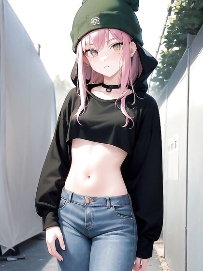 Freckled Beauty in Oversized Green Hoodie -Hentai AI Image Delight