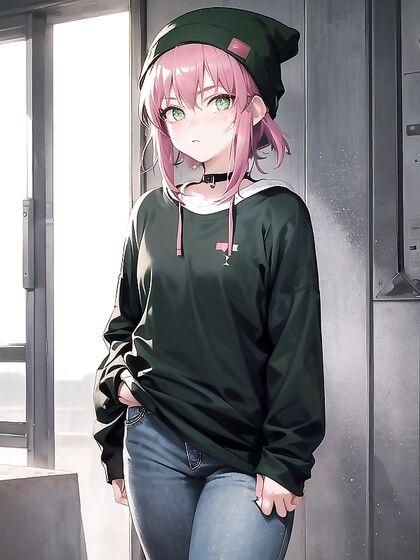 Freckled Girl 18+ in Green Clothes and XL Hoodie Takes On Hentai AI Image