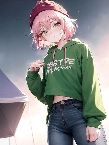 Freckled Beauty in Green Clothes and Oversized Hoodie for Steamy Hentai Pleasure