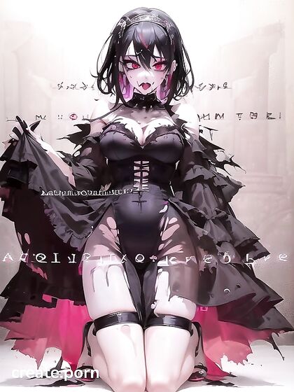 Goth Bride Kneels in Tattered Clothes, with Smudged Makeup and Mouth Agape