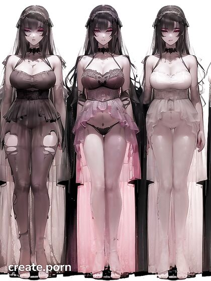 Goth Bride Kneels and Cries, Mouth Open and Makeup Smudged in Full Body Hentai AI Image