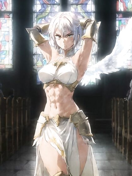 Angel's Muscular Body Gets Intimate in Close-Up Face-to-Face Hentai AI Image