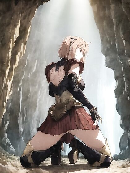 Showing Off Her Ass in Sexy Boots and Armor Gloves Hentai AI Image
