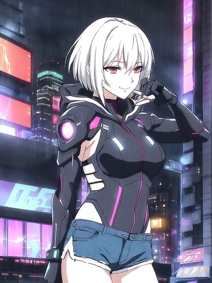 Cyberpunk City Siren Shows Off Her Busty Charms in Seductive Hentai AI Image