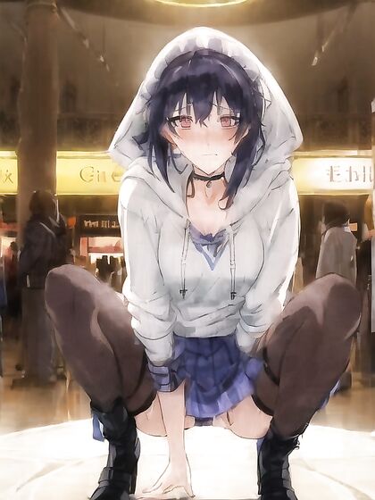 Mini Skirt and Stockings squatting Action in Steamy Hentai AI Image