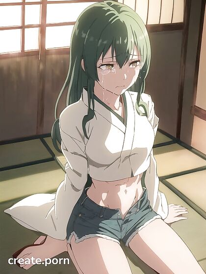 Green-Themed Hentai Adventure with Straight Action and Jean Shorts Seduction