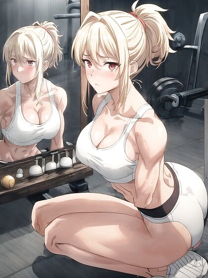 Massive Breasts and Light Brown Skin in Sporty Bra Hentai AI Image
