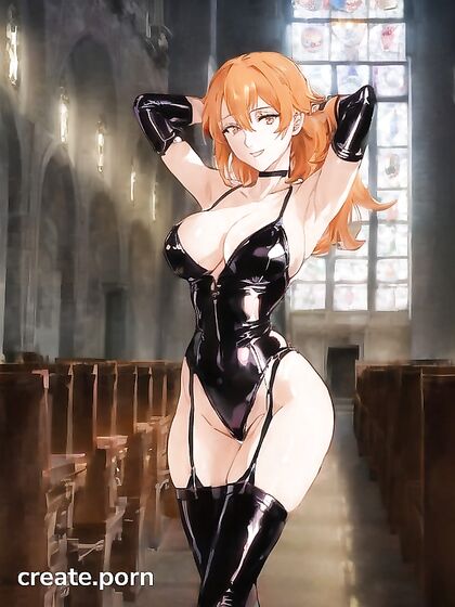 Church hentai fantasy with arms up and seductive stockings