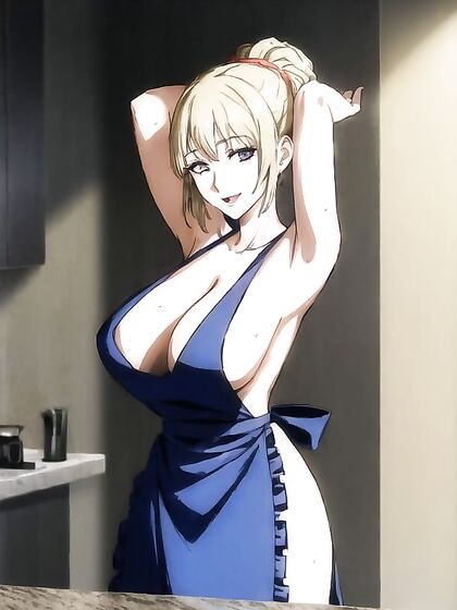 Naked With Arms Raised in the Kitchen for Steamy Hentai Pleasure