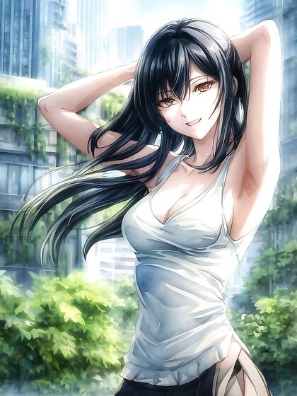 Pale-Skinned Beauty Raises Her Arms in Urban hentai Ecstasy
