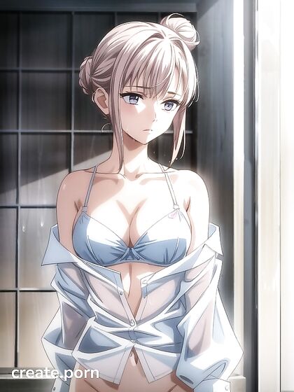 Wet Blouse Reveals Perfect Medium Breasts in Seductive Hentai AI Image