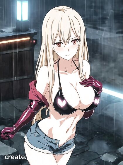 Sci-Fi Babe Shows Off Her Cleavage in Tight Jean Shorts Hentai AI Image