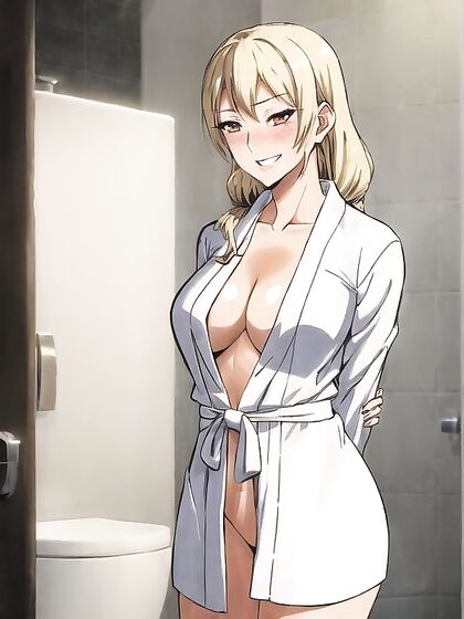 Unbuttoned Bathrobe Bathroom Fun in Seductive Hentai AI Image