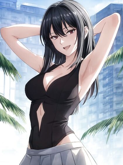 Arms Raised in Ecstasy - Pastel Styled Black-Haired Beauty in Hentai Bliss