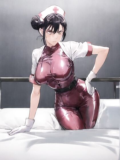 Angry Woman in Latex Gloves and Tight Hair Bun Dominates Hentai AI Image