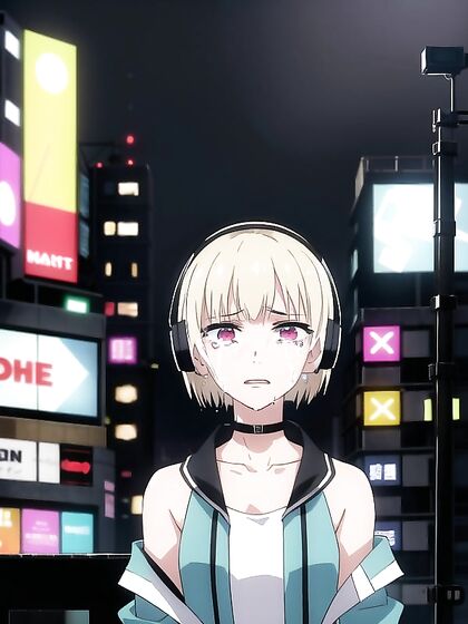 Naked in the Neon Lights - Jacketed Girl 18+ Explores Cyberpunk City Hentai