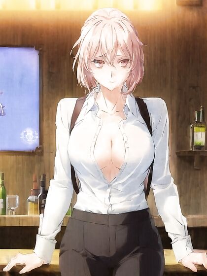 Office Chick with Ponytail and Big Boobs Seduces in Busty Hentai AI Image