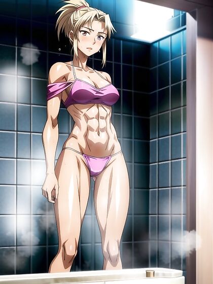 Muscular Blonde Takes a Steamy Shower in Erotic Hentai AI Image