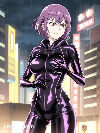 Exploring Cyberpunk City in a Shiny Bodysuit and Latex Gloves Hentai Adventures