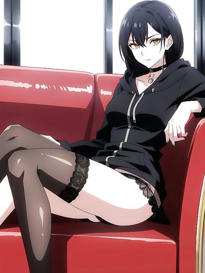Seductive Black-Haired Babe in Stockings and Choker for Steamy Hentai Pleasure