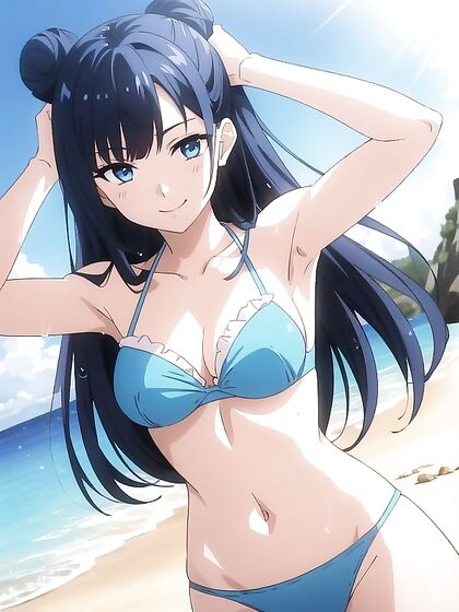 Happy Wet-Clothed Beauty with Perfect Hair Bun in Steamy Hentai AI Image