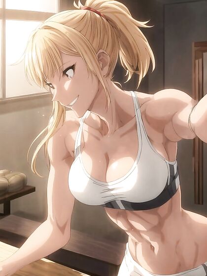 Muscular Blonde with Ponytail Rocks Hardcore Hentai AI Image