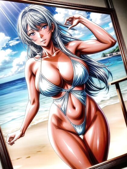 voluptuous Woman in Blue Bikini Dives into Erotic Hentai Adventures