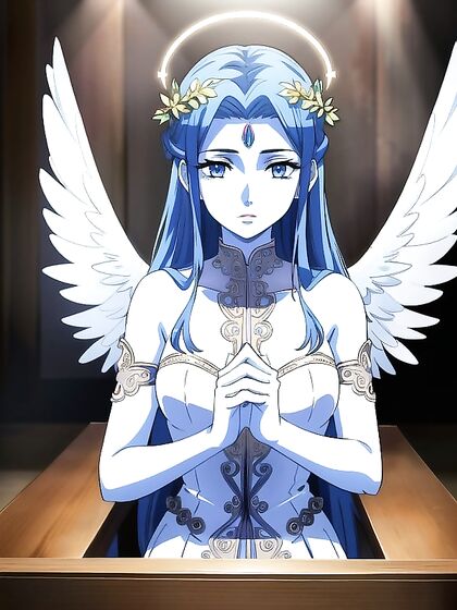 Angel with Blue Skin Wrapped in Sensual Wallpaper for Erotic Hentai Pleasure