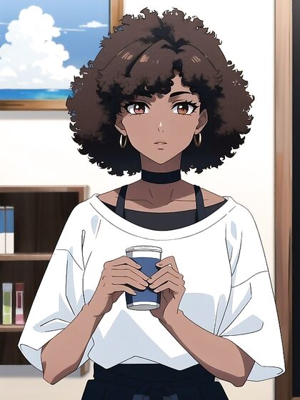 Dark Brown Beauty Takes Center Stage in Seductive Afro Hentai AI Image