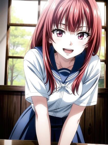Cute Skinny Girl 18+ in School Uniform Tempts You in Hentai AI Image