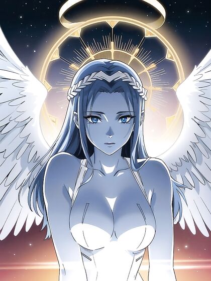 Angel with Blue Skin Wrapped in Seductive Wallpaper for Steamy Hentai AI Image