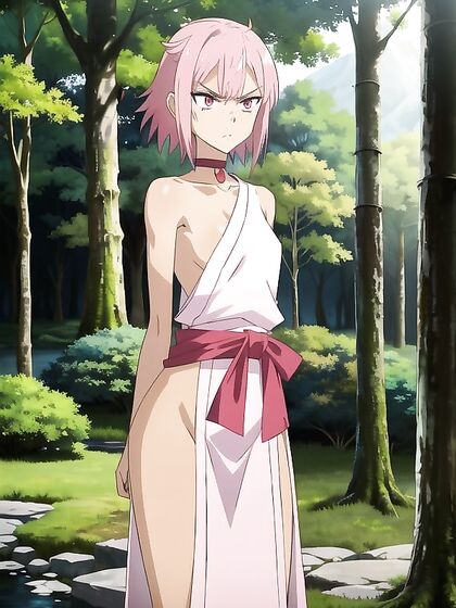 Pink Kimono Beauty Seduces in Enchanted Forest Hentai AI Image