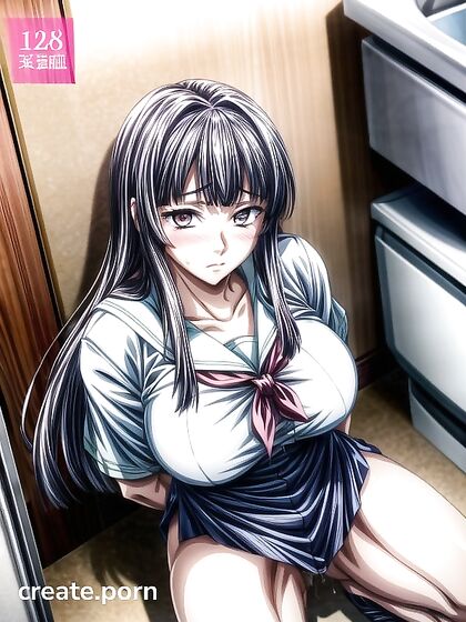 Embarrassed Black-Haired Beauty Gets Intimate in Detailed Hentai AI Image