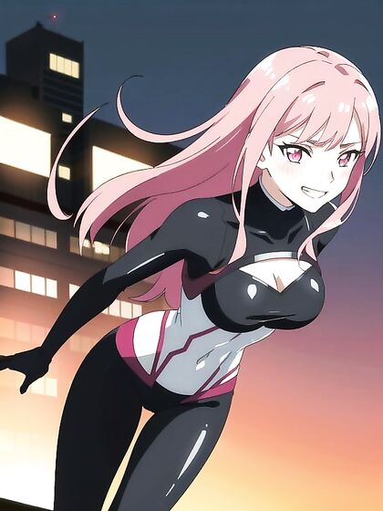 Rounded Breasts and Tight Tunic in Futuristic Cyberpunk City Hentai AI Image