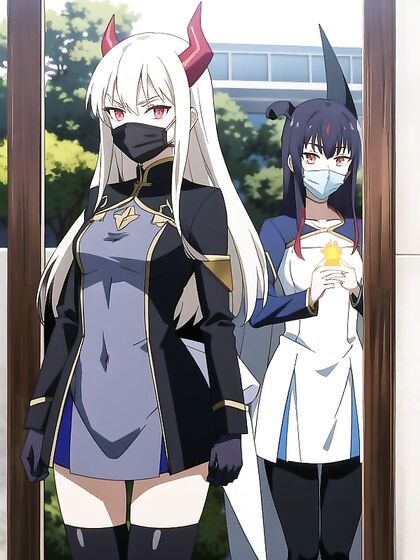 Cosplaying Heroine in Tunic and Facemask for Steamy Hentai AI Image