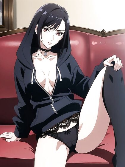 Black-Haired Beauty Spreads Her Legs in Seductive Underpants Hentai AI Image