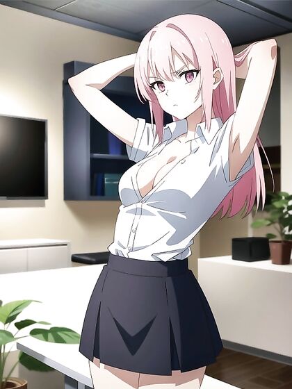 Office Shirt Seduction - Medium-Length Hentai AI Image Captured on Screen