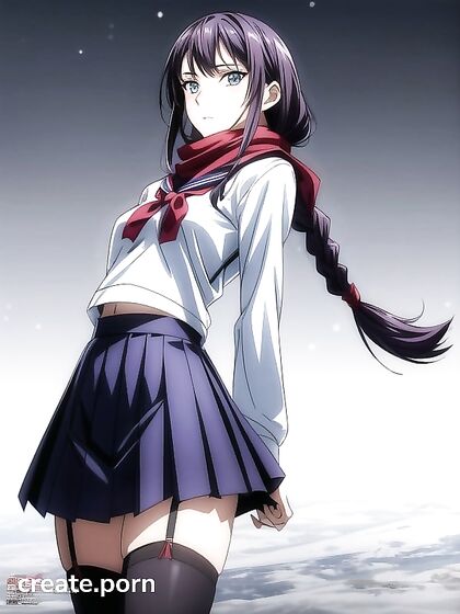 Busty Beauty Stands Seductively Wrapped in a Scarf for Hot Hentai AI Image